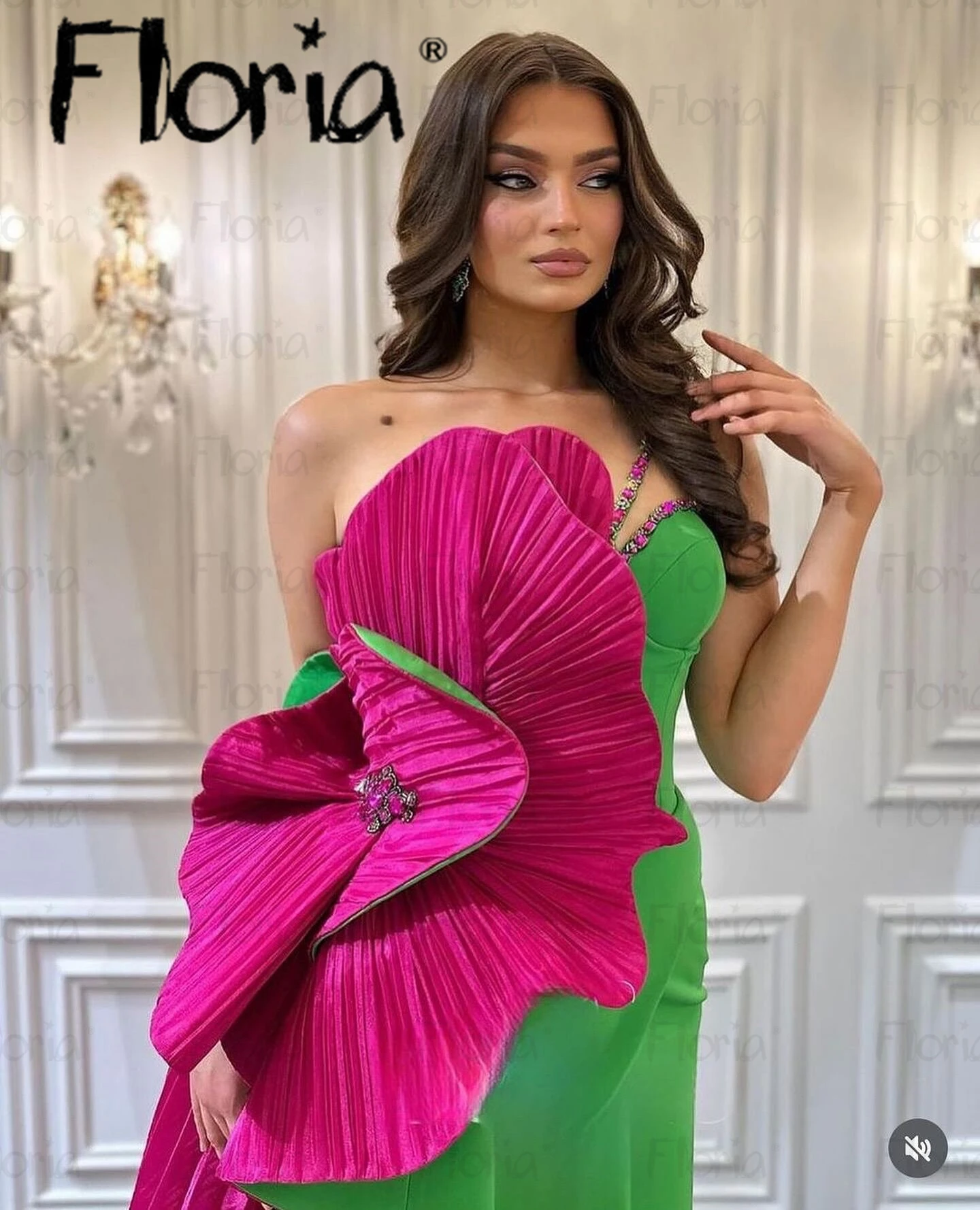 green emerald velvet dress Radiant Garden Fuchsia/Green Tropical Babydoll Dress main image 0