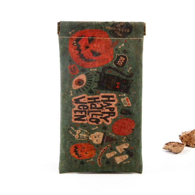 

5pcs Cork Leather Halloween Pumpkin Printing Glasses Case