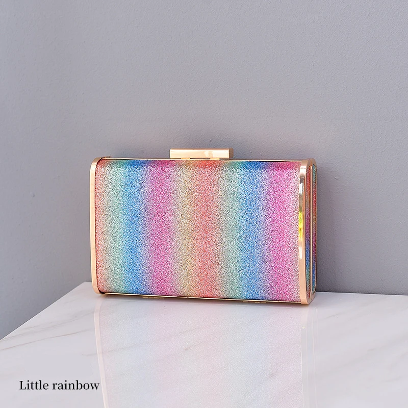 

Multicolored Wedding Party Bags Colorful Women Evening Box Clutches Girls Luxury Glitter Ceremony Bag Rainbow Clutch Purse