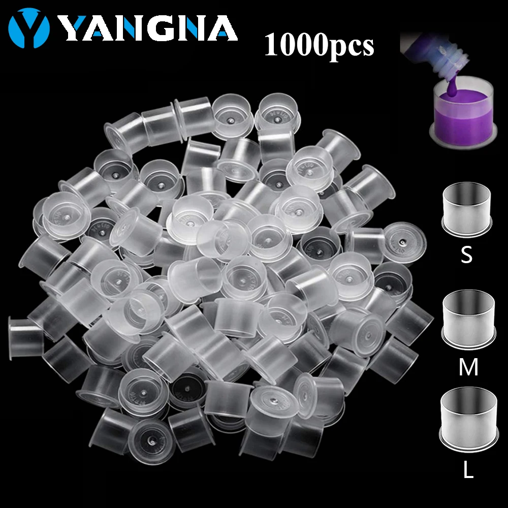 1000 PCS Plastic Disposable Microblading Tattoo Ink Cups S/M/L Steady Permanent Makeup Pigment Clear Holder Cap Tattoo Accessory 100pc s m l plastic disposable microblading tattoo ink cups permanent makeup pigment clear holder container cap tattoo accessory