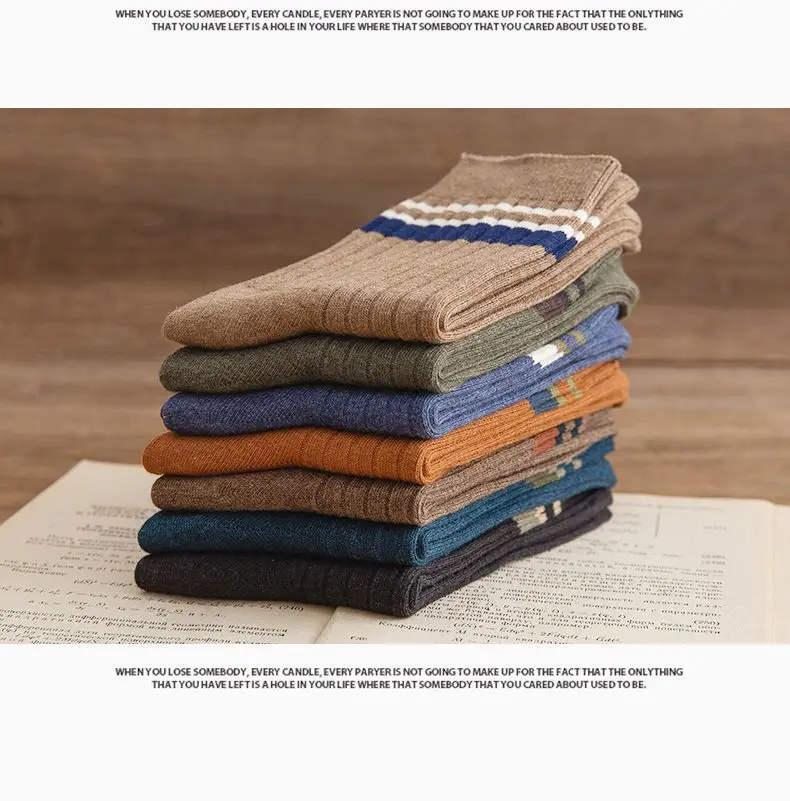 7 Paar gestreifte Herrensocken, modische Freizeitsocken, hochwertige Harajuku-Retro-Socken für Männer, große lange Socken – Detail 4