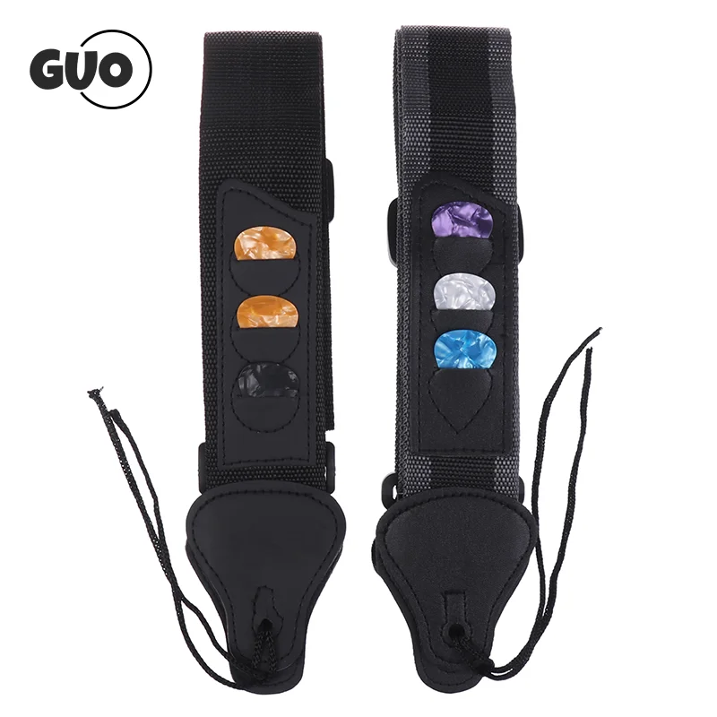 Adjustable Electric Guitar Strap with 3 Guitar Picks Holders PU Leather Ends Acoustic Bass Strap Belt Accessories