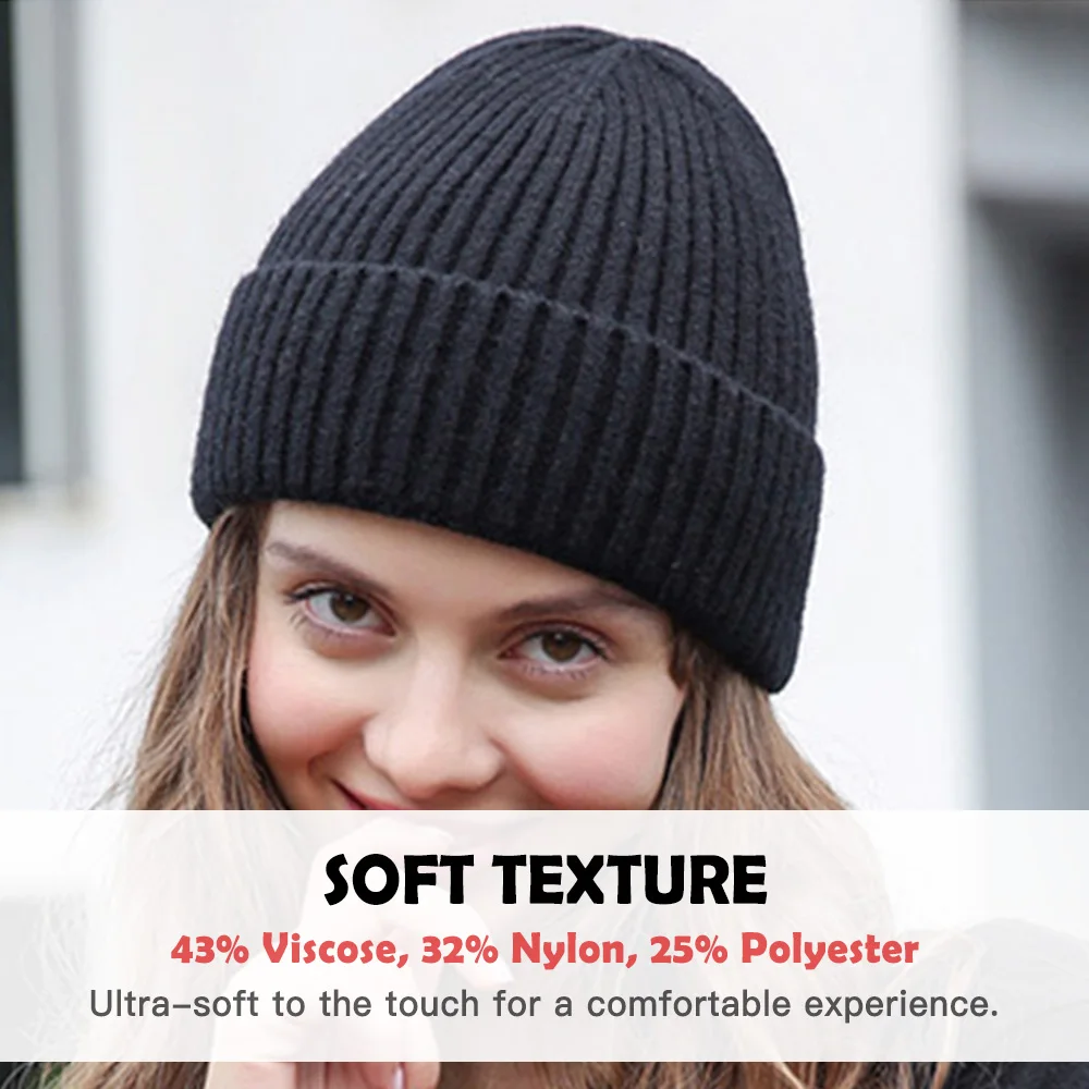 Warm Winter Hats Knit Beanies Breathable & Soft Beanie Hats Color Variety Extended Brim Thick Soft & Stretchy Knit Beanie Hat