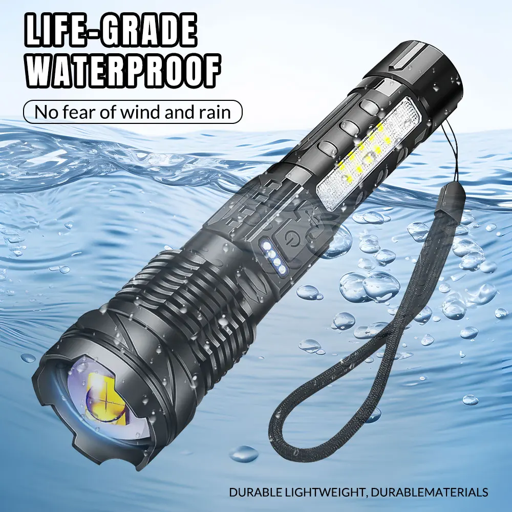 Zoomable Super Bright Flashlight 30W 7Mode COB LED Tactical Flashlight Portable Rechargeable Outdoor Lamp Built in Battery 6