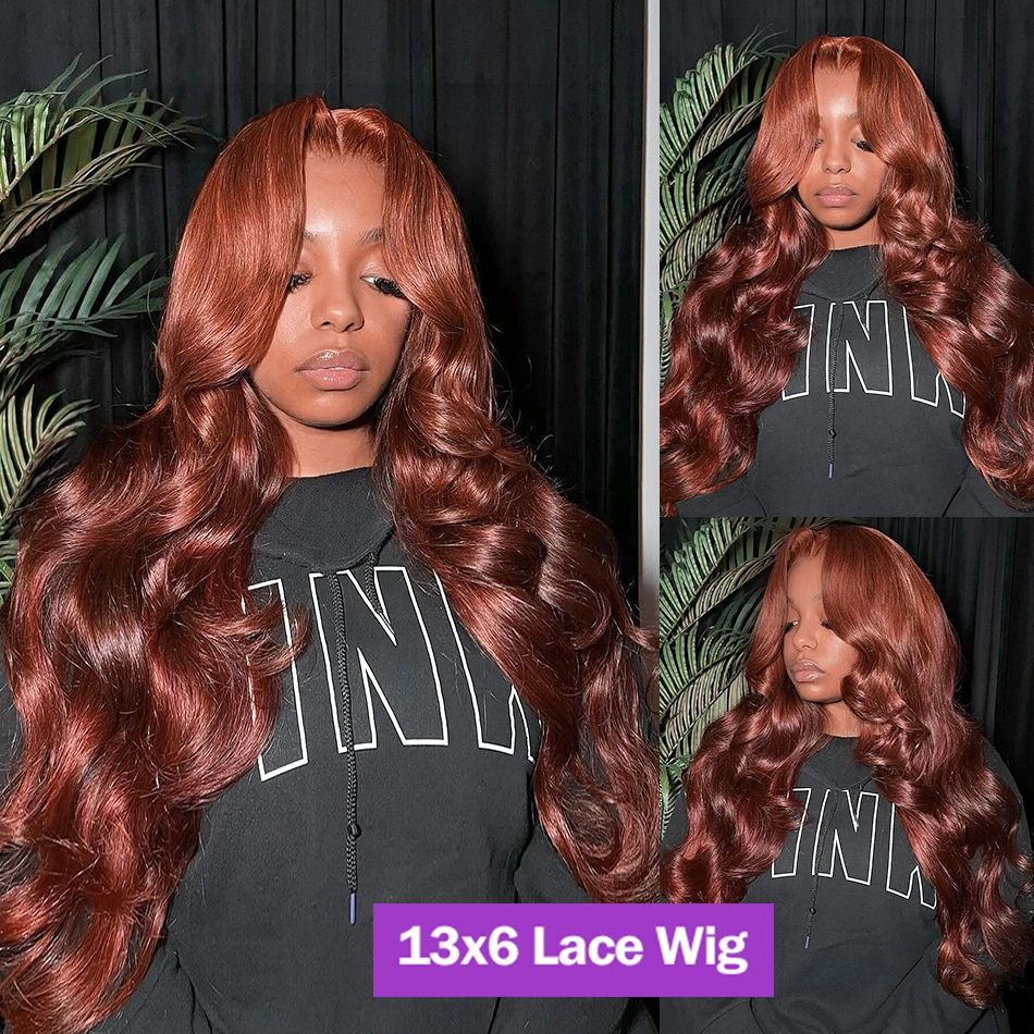 

Brazilian 30 40 Inch Reddish Brown Body Wave 13x4 Lace Front Wig Human Hair 150% Water Wave 13x6 HD Lace Frontal Wigs For Women