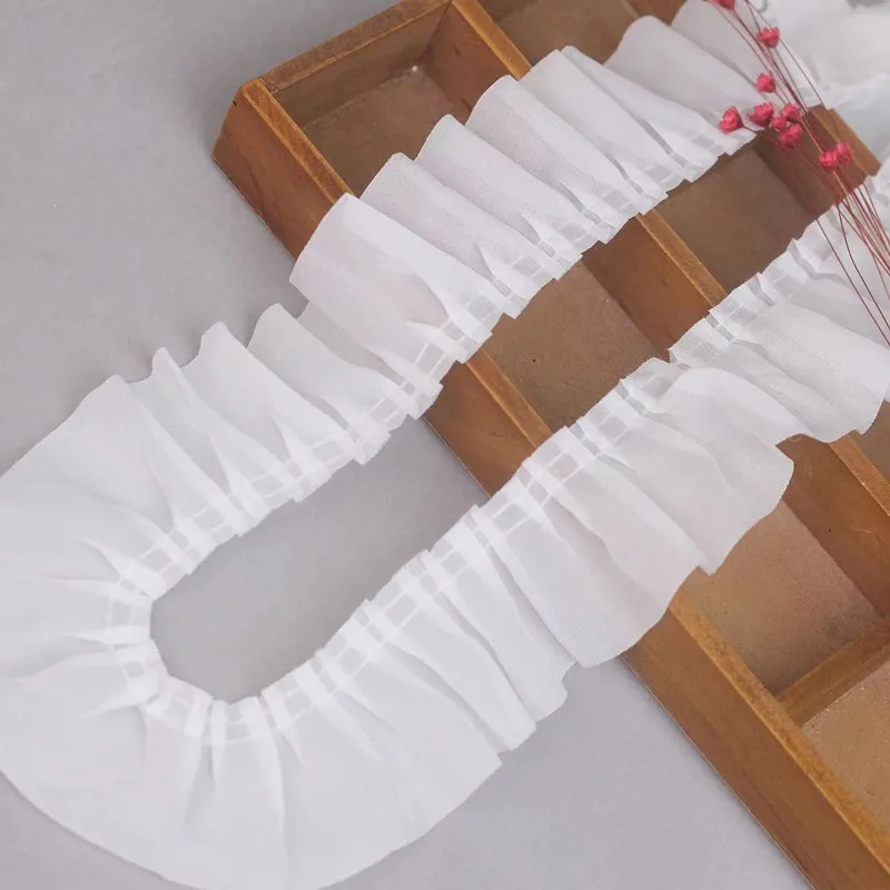 4CM Wide Tulle 3D Chiffon Lace Fabric Applique Guipure Lace Collar Band Ruffles Trim Toy Dolls Clothes DIY Sewing Decor