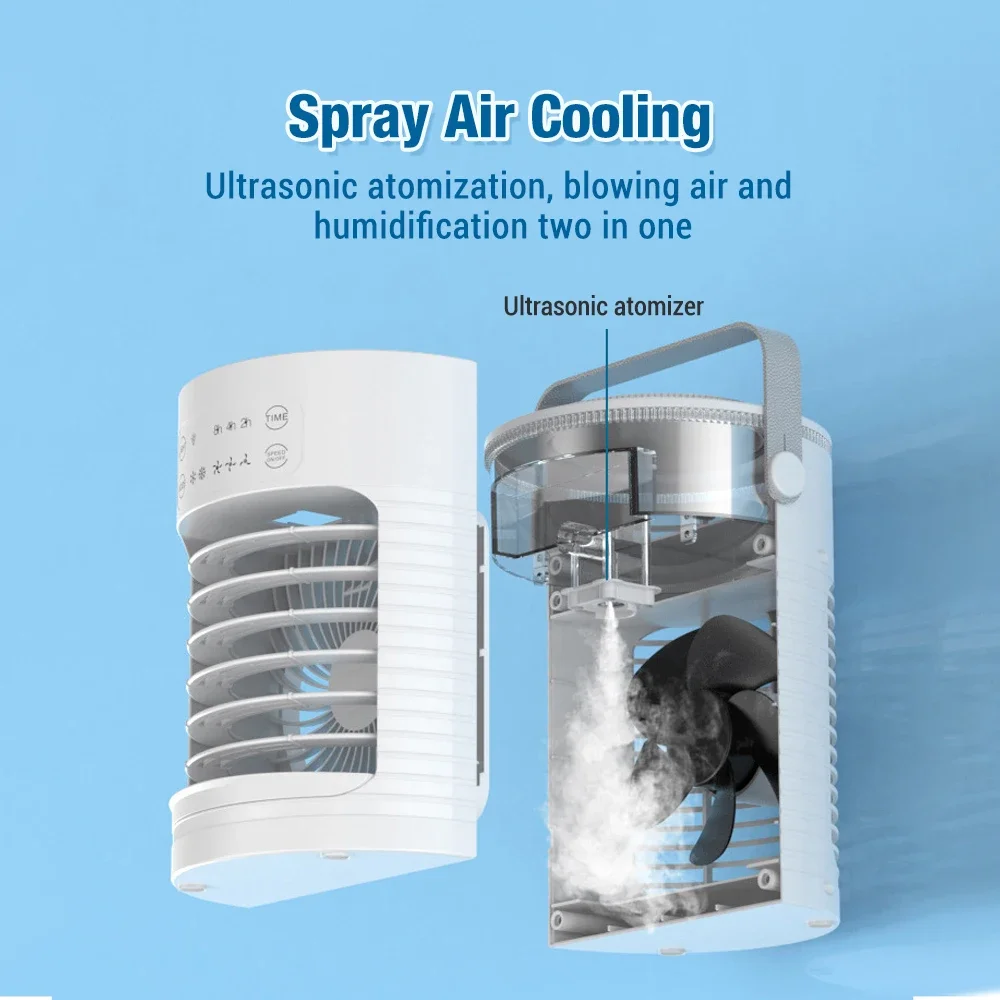 Portable Mini 3 In 1 Fan AIr Conditioner Household Air Cooler LED Color Night Light Humidifier Air Adjustment Fan Office HomeFan 5