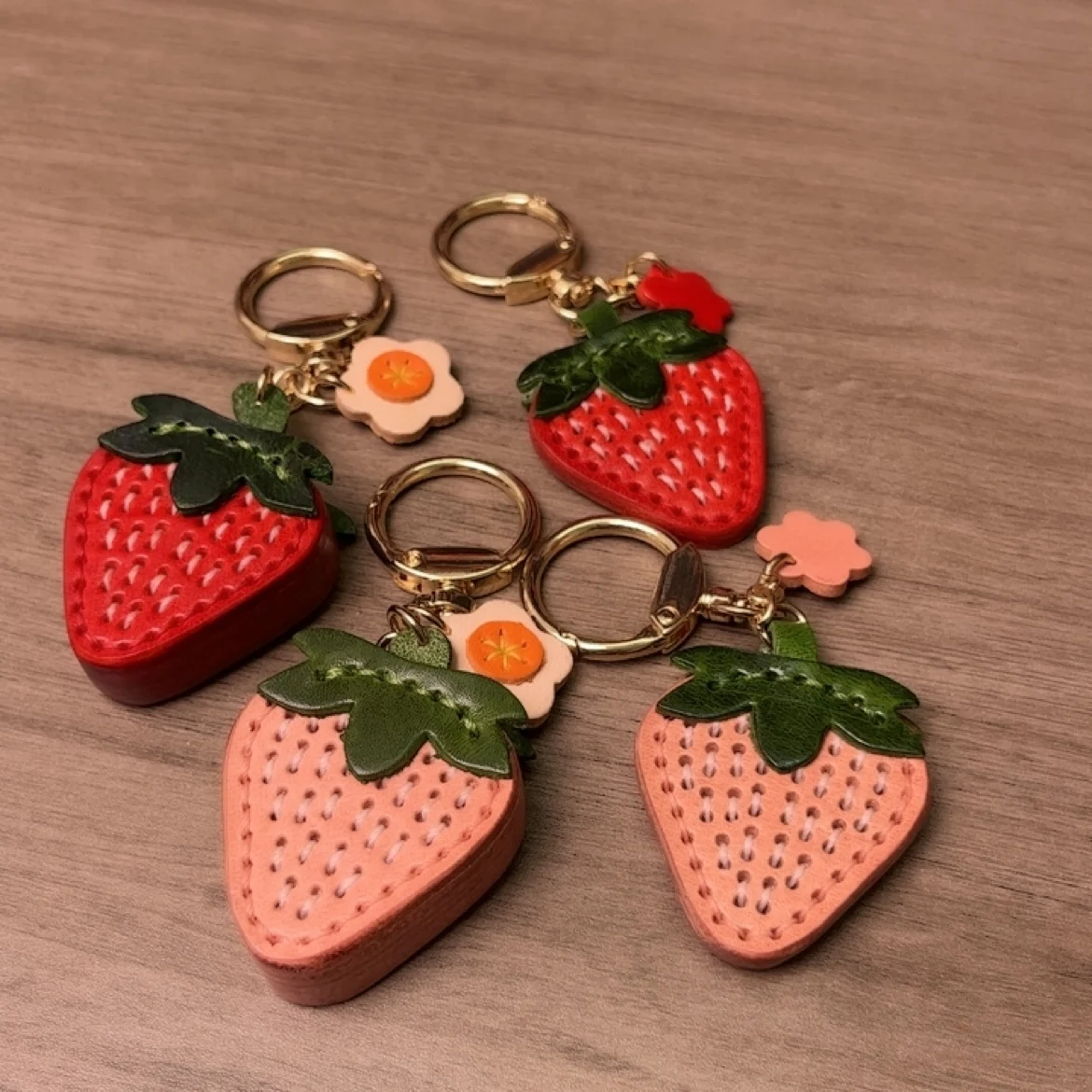 Genuine Leather Strawberry Keychain and Bag Charm