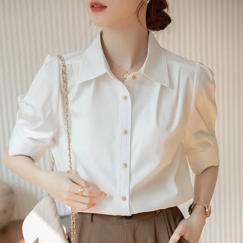 Short Sleeve Solid Color Regular Blouse kmy24y10438