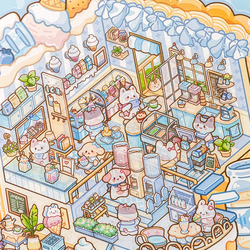 20Pcs 20in1 Cartoon Landscape Sticker Book DIY 3D Pocket Cabin Scene Stickers Gift for Kid Child Scrapbook supplies