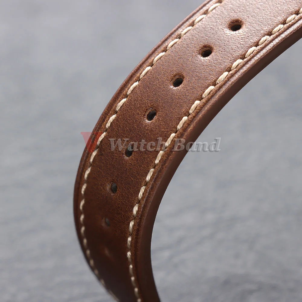 20mm 22mm 24mm Genähtes Rindslederarmband für Omega Uhren Armbänder für Seiko Braunes Vintage Echtleder Uhrenarmband – Detail 11