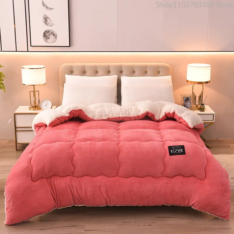 

Solid color double-sided Duvet Lamb Wool flannel quilt warm comfort mattress in winter bedroom dormitory Thicken Weight Blanket