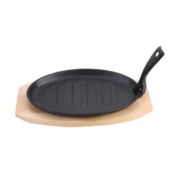 Teppanyaki Cast Iron Steak Pan Baking Household With Beech Tray Barbecue Squid Special