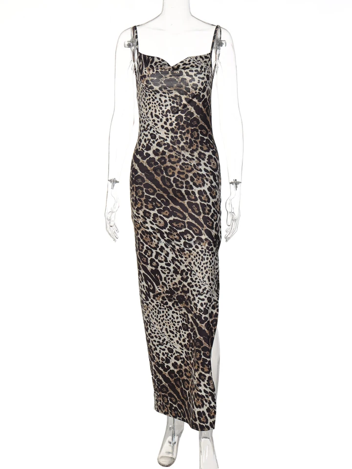 Leopard Print Sleeveless Sexy Maxi Dress