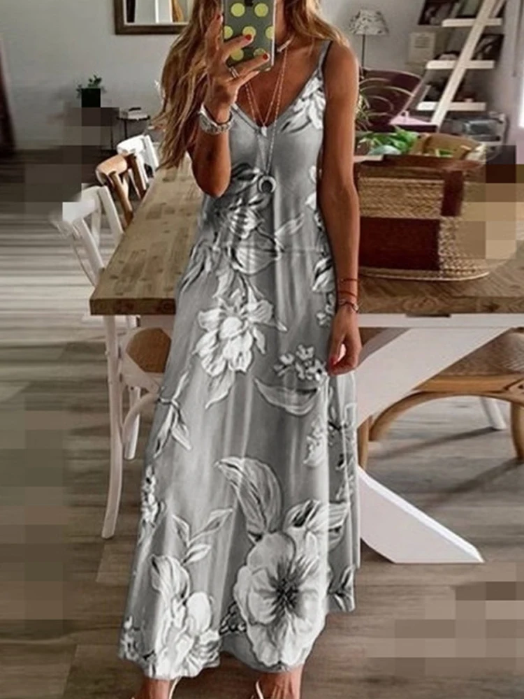 Summer 2025 Slim Fit Slip Dress Casual Women's Dresses European American Style Sleeveless V-Neck Long Dresses Woman Green Dress - Image 3