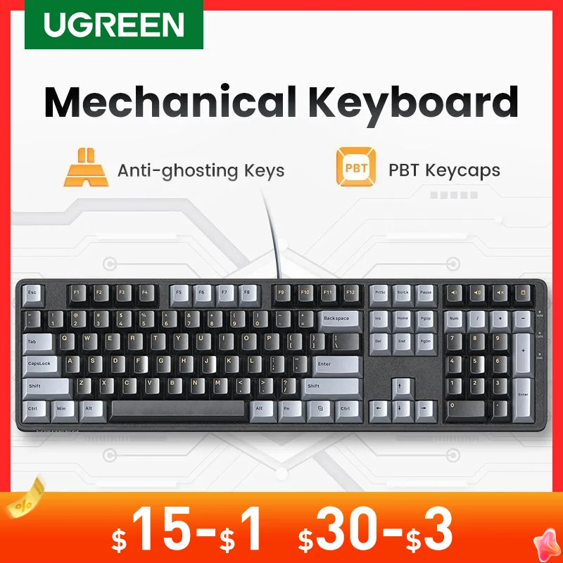 UGREEN Mechanical Keyboard 108 PBT Keycaps Wired Keyboard Red Switch Russian/Korean/EN for Desktop Laptop Windows Mac OS Gaming