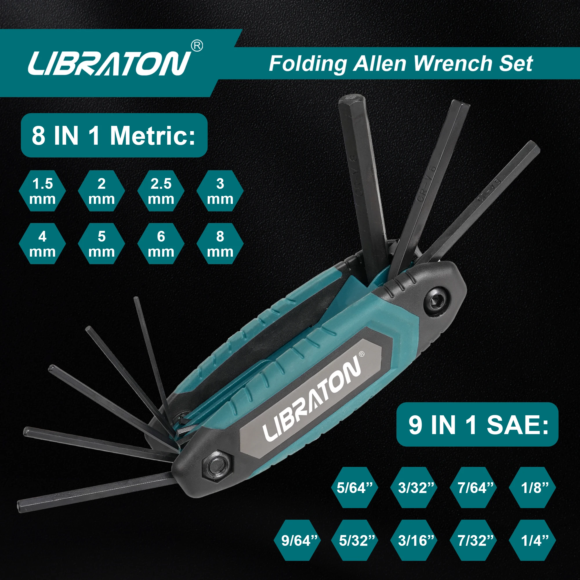 LIBRATON Allen Wrench Set Allen Wrench Set Metric/Standard SAE Portable Folding Allen Wrench Set for Hex Head Socket Screws 6