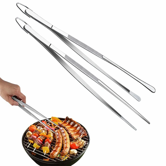 Pinzas de cocina con dientes, juego de pinzas de cocina de acero inoxidable  de alta calidad de 2-9 pulgadas y 12 pulgadas, pinzas de metal resistentes