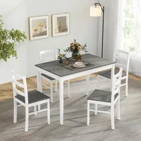 Dining Table Set for 4, Farmhouse Solid Wood Dinette Set w/Rubber Wood Legs, Mid-Century Modern Dining Table and Chairs 2