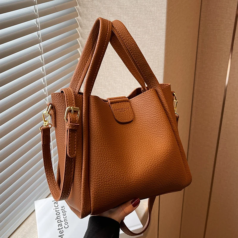 

Korean Style Women Handbags Fashion Commute PU Leather Bucket Crossbody Bag 2022 Simple All-Match Shoulder Pack