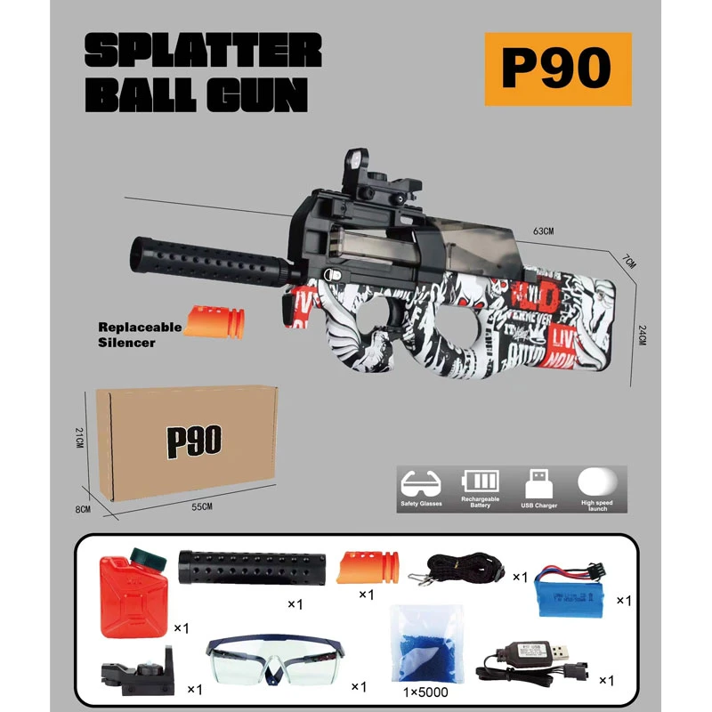 Mini P90 Water Gel Gun Electric Toy Air Guns Weapon Crystal Bomb Rifle