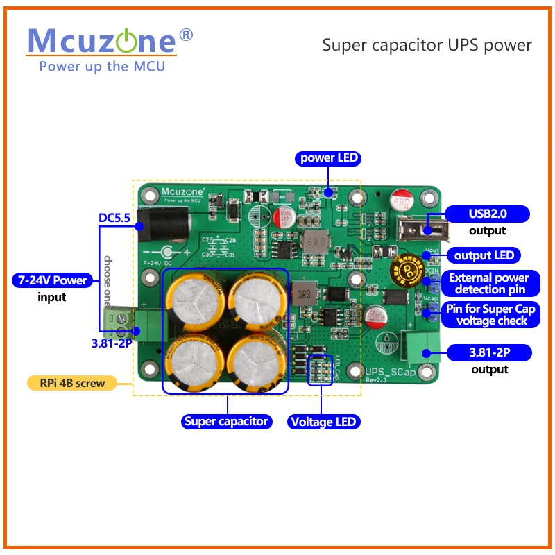 Capacitor Super Baseou o Poder de Ups para o pi da Framboesa e o Sistema Encaixado Entrada 724v Saída 5v ou 12v o - Imagem 3