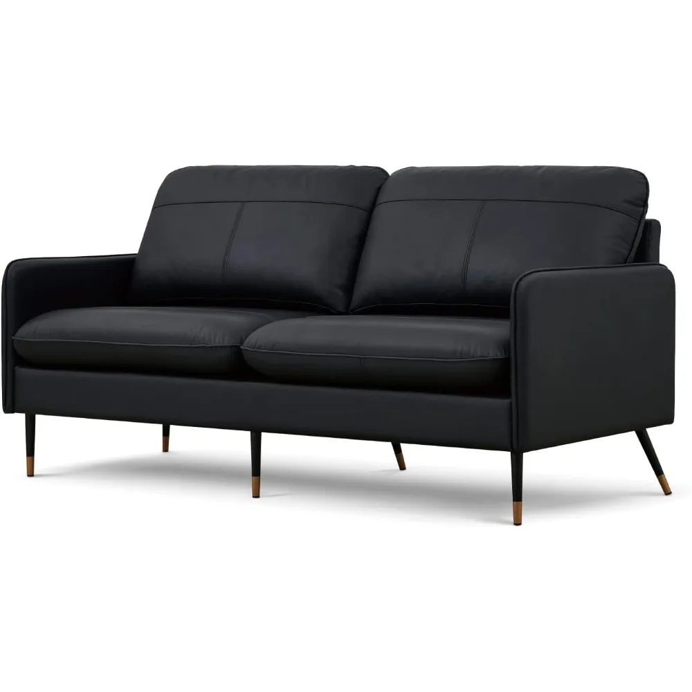 67" Top-Grain Leather Sofa, 2 Seater Loveseat Couch, Mid-Century Modern Leather Couch for Living Room Bedroom Apartment Office