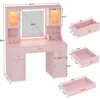 Vanity Desk, 41.3" Makeup Vanity Table with Power Outlet and Lots Storage, 6 Drawers and Storage Shelves, Dressing Table, Pink 5