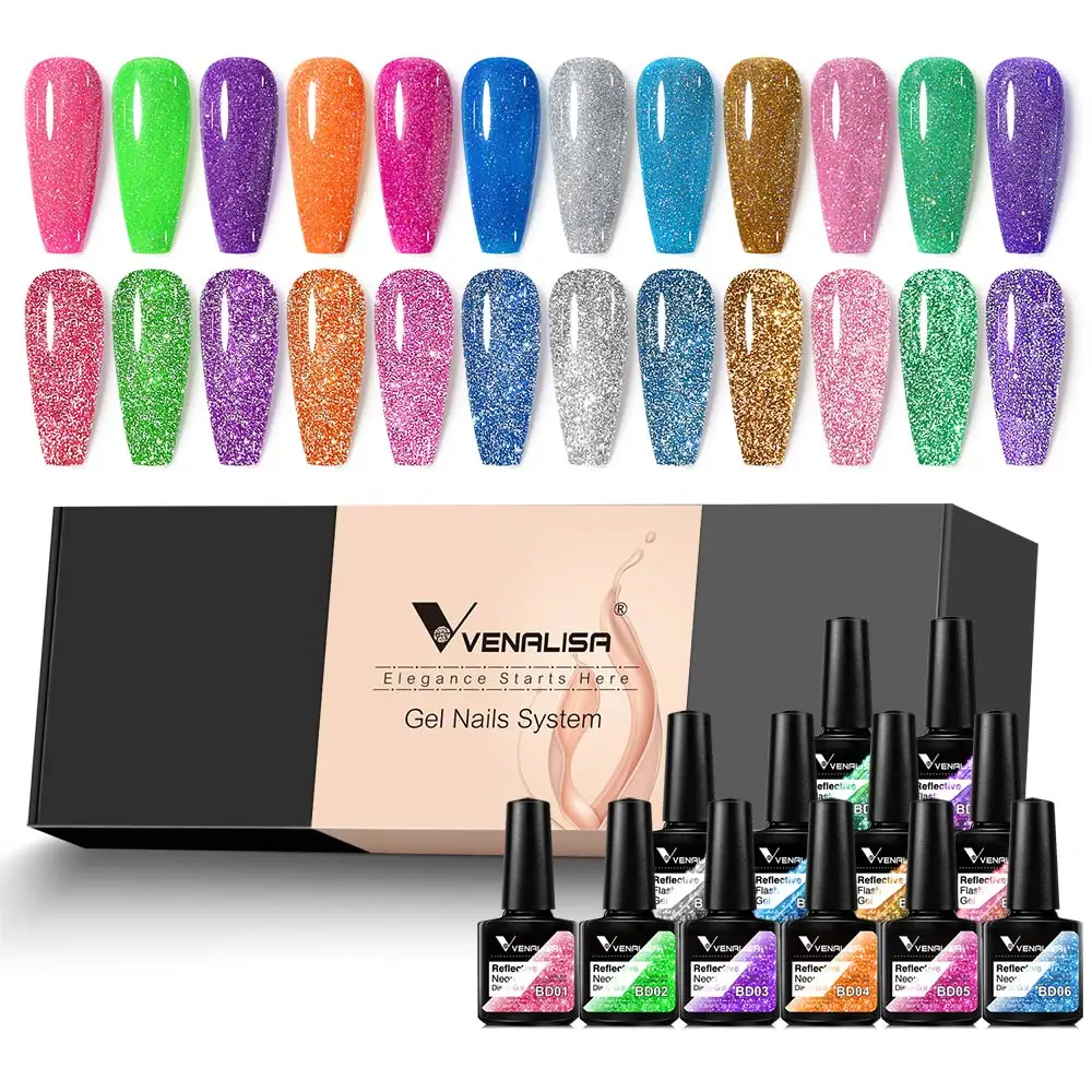 Venalisa Reflective Glitter Gel Polish - Sparkling Shine Soak-Off Nail Varnish