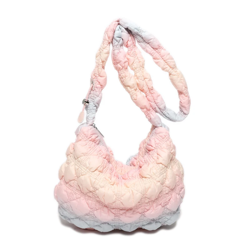 Bolso de hombro para mujer, de gran venta, versátil, sólido, plisado, de moda, nueva tendencia 2024, bolso cruzado con cremallera y hilo de coser suave