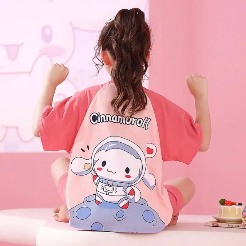 Conjunto de pijama de algodão kawaii infantil, Sanrio Kuromi Cinnamoroll,  pijamas fofos dos desenhos animados, Melody Kids, roupas domésticas, verão  - AliExpress