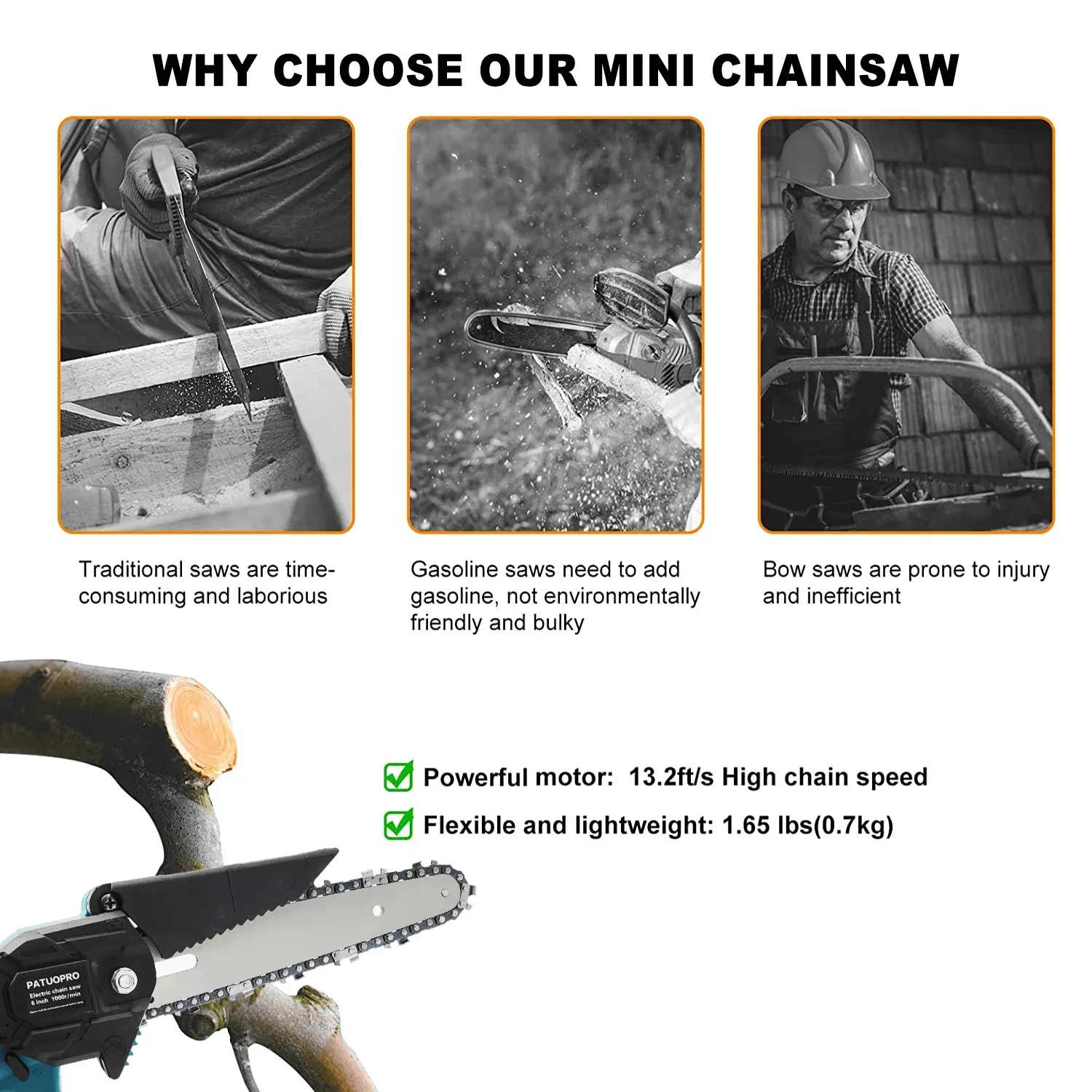 Mini Chainsaw 6 Inch Cordless Handheld Chain Saw for Wood Cutting Tree Trimming fit Makita 18v Battery (without Battery) 4