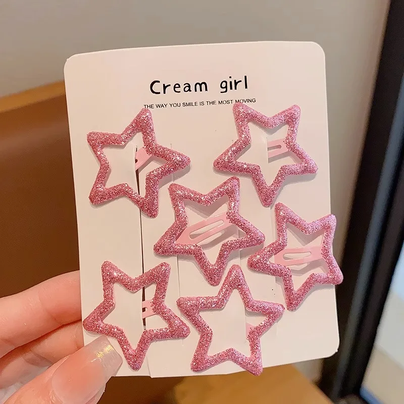 6pcs New Children's Bangs Broken Hair Clip, Girl's Star  Forehead Five-pointed Star Hairpin Baby Hair Accessories New
