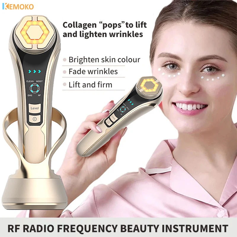 Facial Lifting Massager Multifunction EMS LED Photon Wrinkle Remover RF Hot Compress 1200Hz Vibration Anti-aging Device