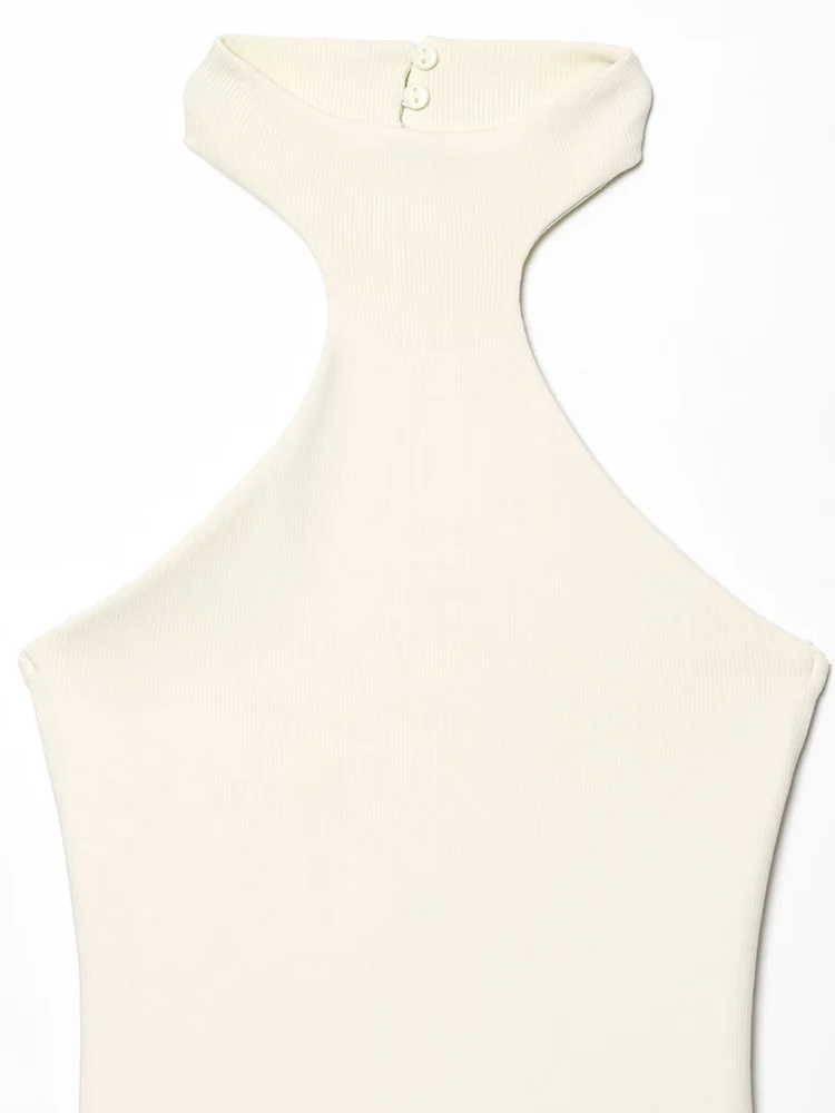 TFMLN Halter Backless Dress For Ladies Elegant Patchwork Design Sleeveless Open Back Summer Solid Party A-line Dresses New