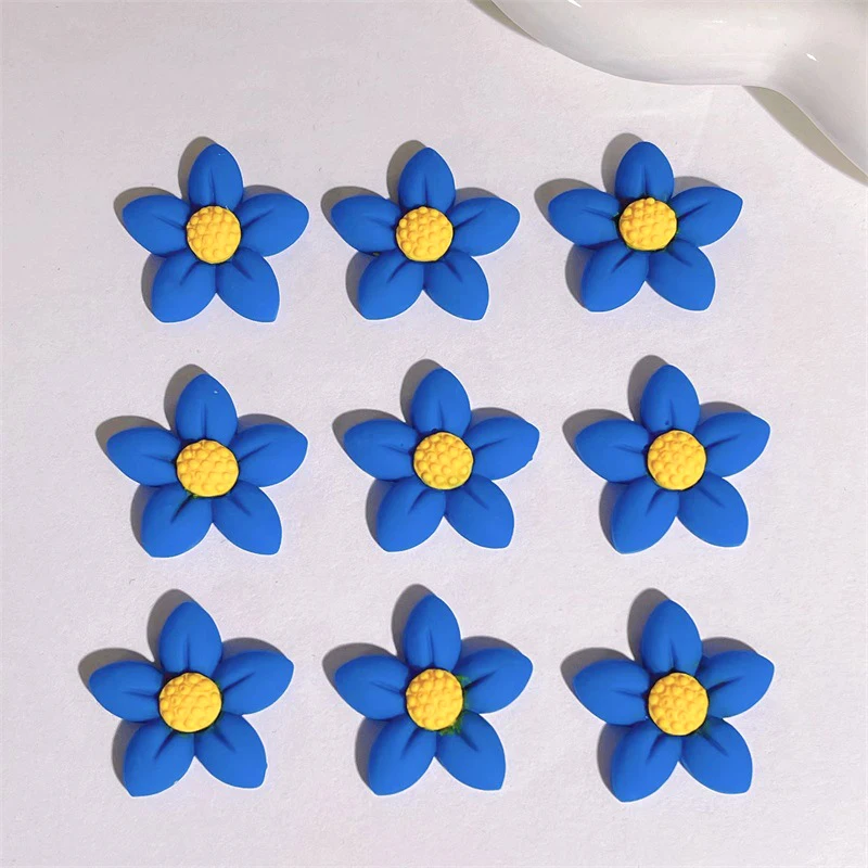 

150pcs Klein Blue Flower Resin Cabochon 25MM Fox Ears Flower Flat Back Charm DIY Jewelry Accessories Scrapbook Embellishment