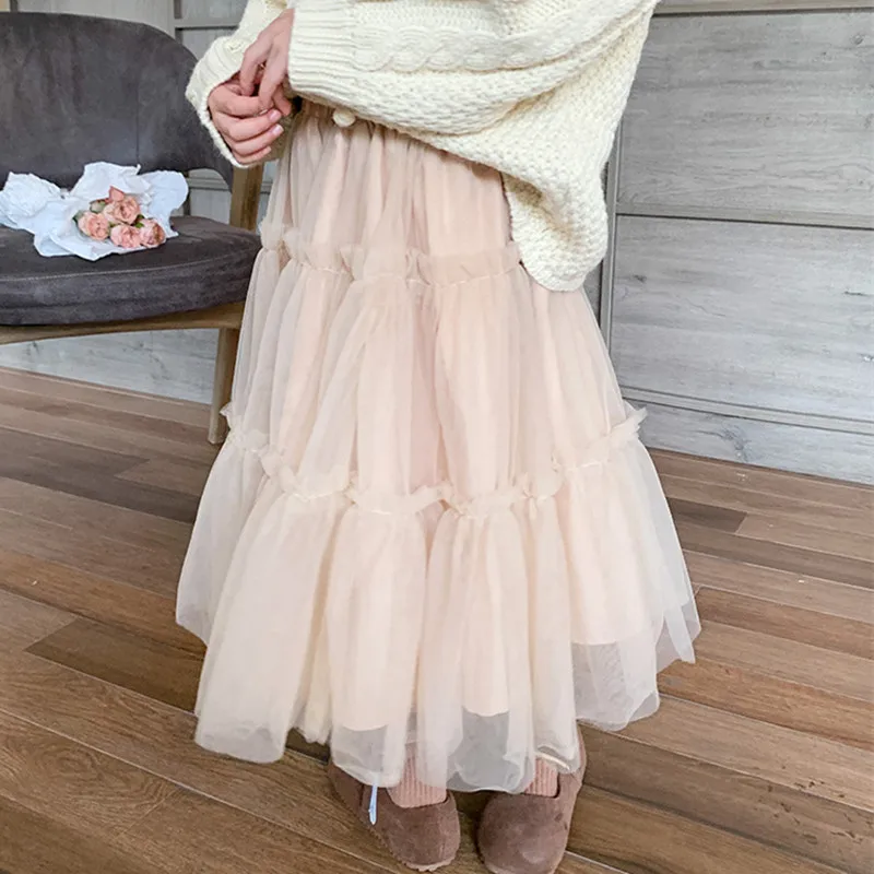 deer jonmi 2023 Autumn Baby Girls Soft Voile Tutu Skirts Korean Style Children Solid Color Princess Skirt