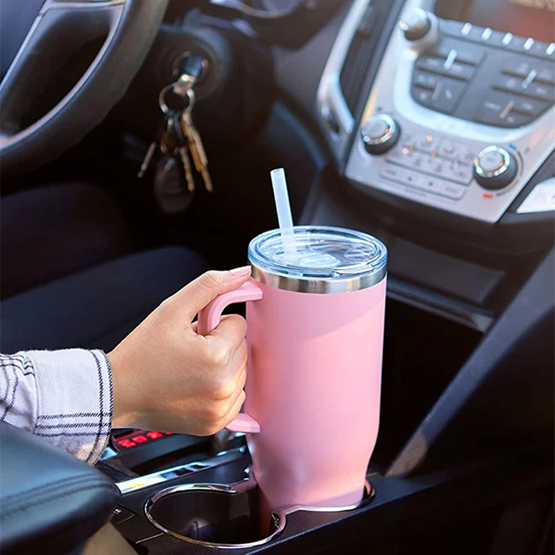 Car Tumbler Cup Tumbler with Handle 40oz Leak Resistant Lid Sealed  Stainless Steel Cup Water Bottle for Water Hot and Cold light pink