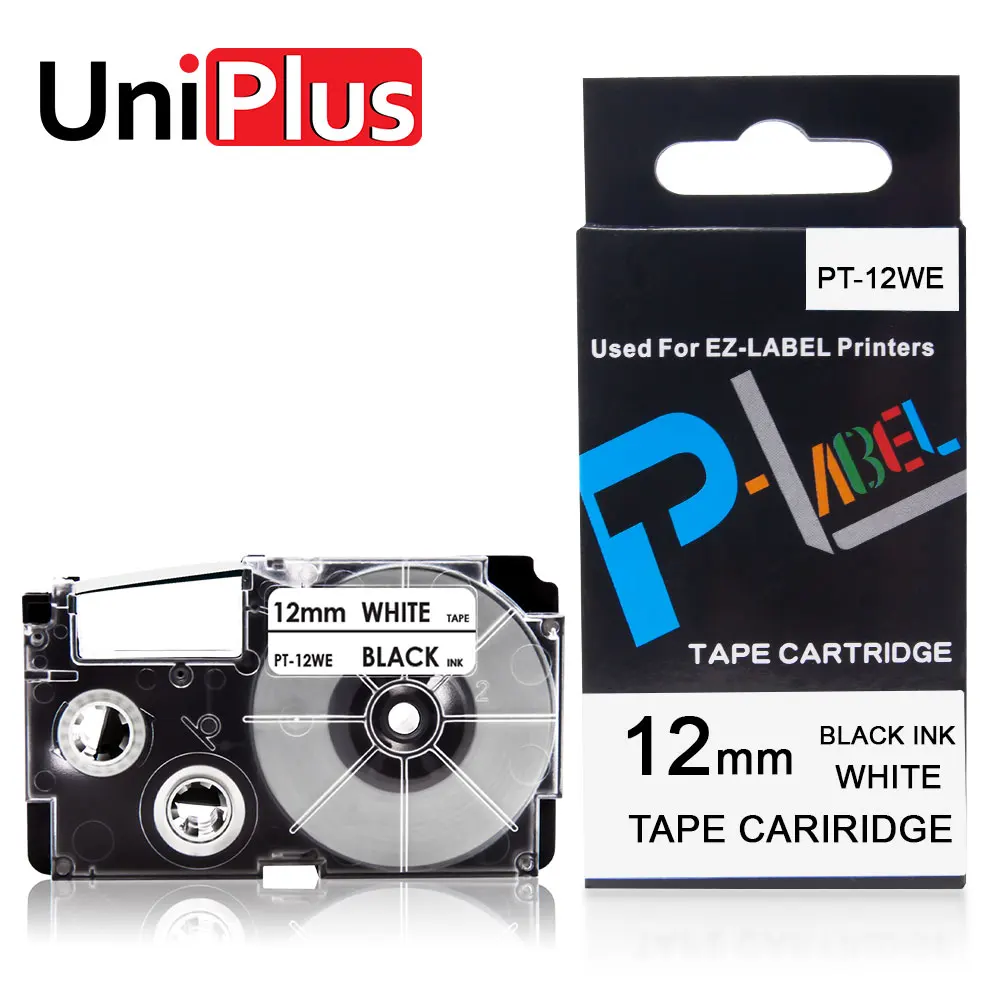 UniPlus 6mm 9mm 12mm 라벨 테이프 호환 카시오 XR-12X XR 9X XR-12WE XR6X 카시오 Kingjim 라벨 메이커 프린터 리본 용