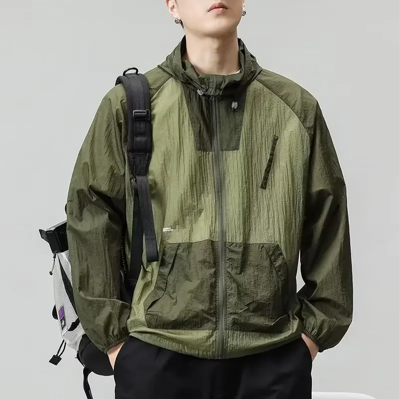 New Japanese Sunscreen Clothing New Fashion Color Blocking Sunscreen Clothing Men Summer Outdoor Hooded Breathable Coat Jackets