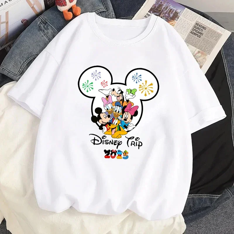 Cartoon Family Vacation 2025 Printed T Shirt Women Kawaii Tees Harajuku 90s Funny Mickey Minnie T-shirt Female Clothing Tops Y2k 4