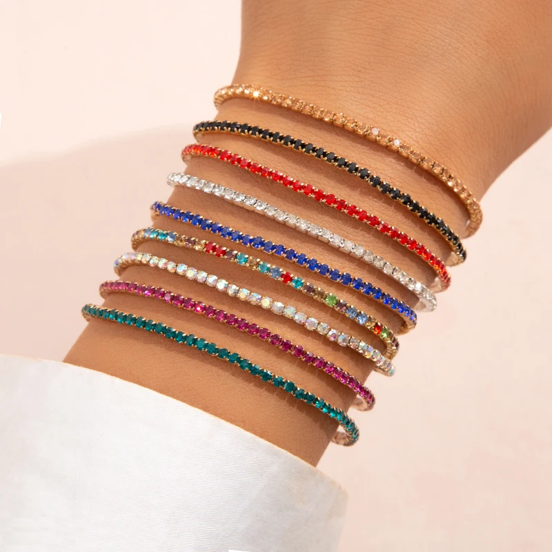 17KM Bohemian Colorful Shiny Chain Bracelet for Women Crystal Minimalist Adjustable Charm Bracelet Wedding Party Jewelry