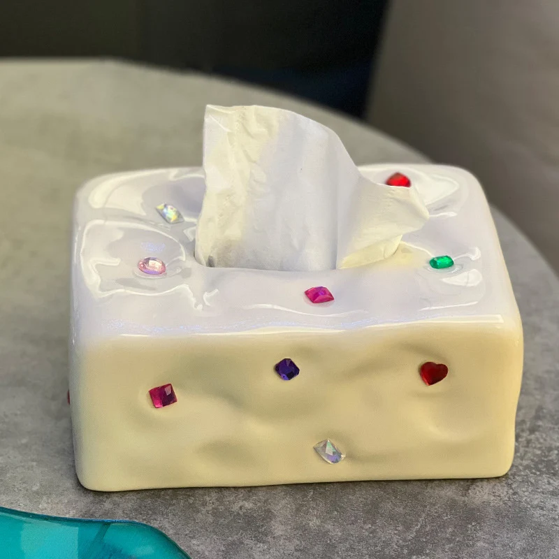 

Home Decoration Crafts Creative Gemstone Tissue Box Ceramic Living Room Table Ornament Kitchen Storage Accessories Napkin Holder