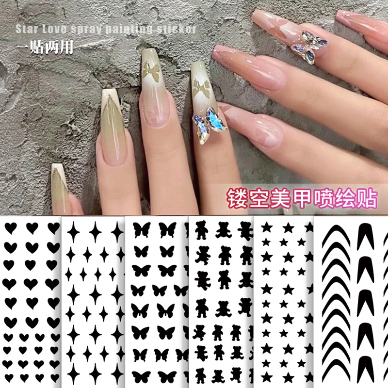 1sheet Airbrush Nail Art Stencils Sticker Fun Prints (love Heart Bear Butterfly)nail Decals