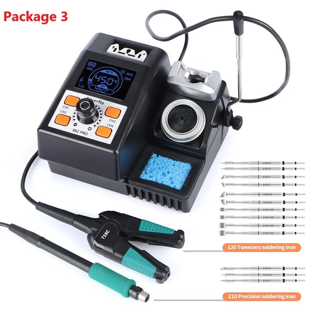 Silverflo 982 PRO Precision Soldering Station 2 IN 1 Hot Tweezers Desoldering Station for Microscope SMD Welding