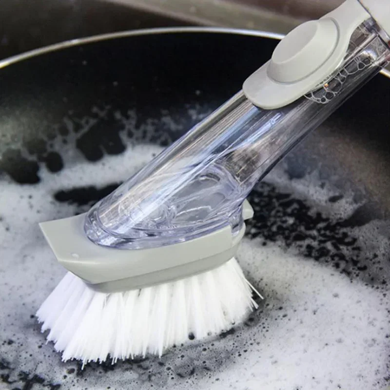 Long Handle Pot Brush Dish Bowl Washing Cleaning Brush Soap Dispenser Kitchen Sink Scrubber Automatic Sponge Dishwasher