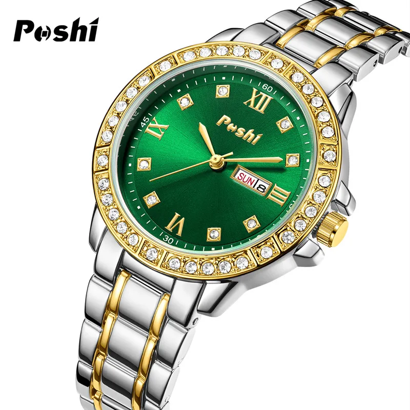 POSHI Quartz Watch for Women Alloy Strap Causal Ladies Wristwatch with Date Week Fashion Elegant Bracelet Waterproof Gift 6