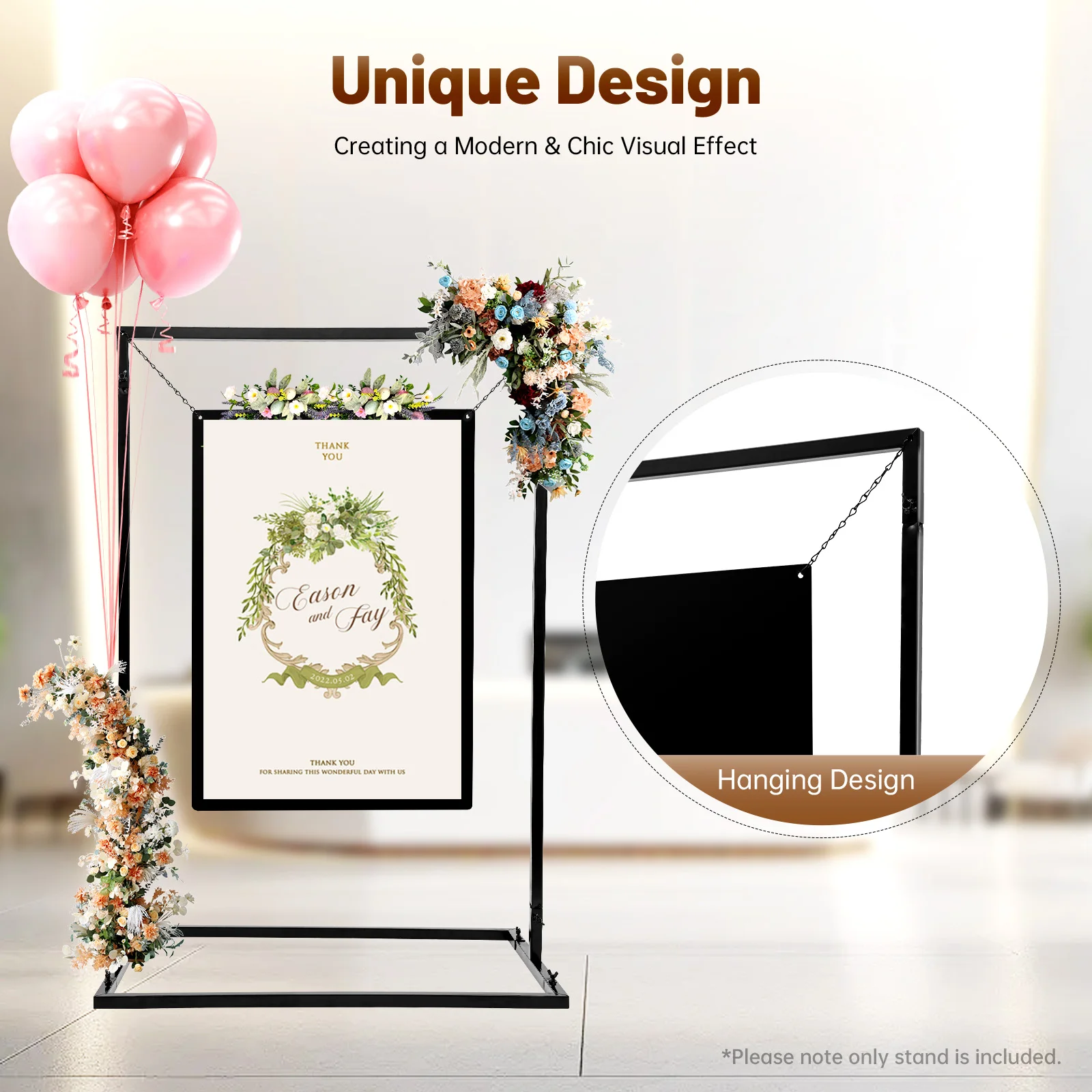 100x75cm Black Metal Wedding Welcome Sign Arch Stand Advertising Shelf Rack Billboard for DIY Decoration Home Party