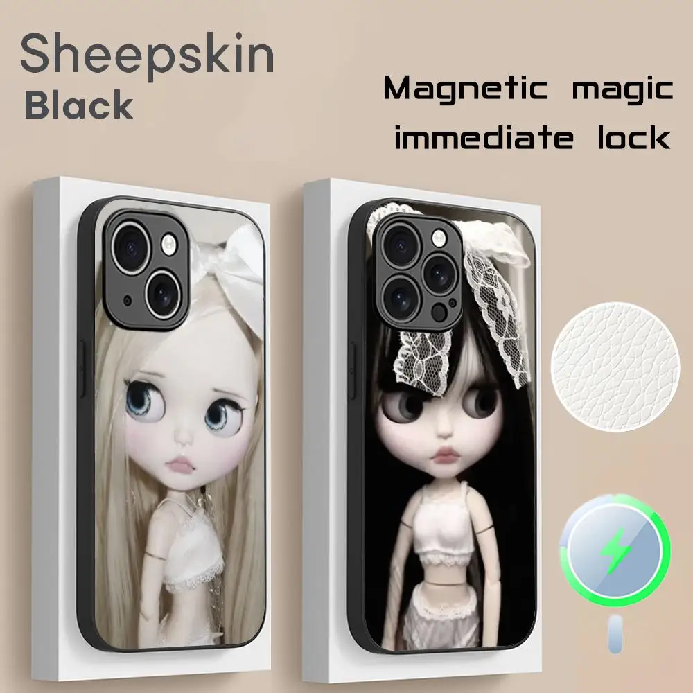 Blythe Cute Doll Fashion Pattern High-End Luxury Magsafe Sheepskin Phone Case