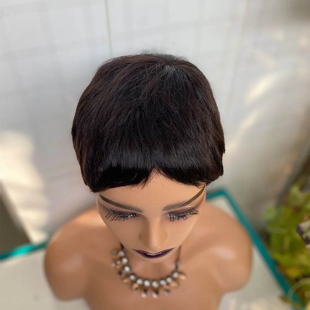 Short Straight Human Hair Wigs Brazilian Remy Hair Pixie Cut Wig Cheap Human Hair Machine Wig For Women